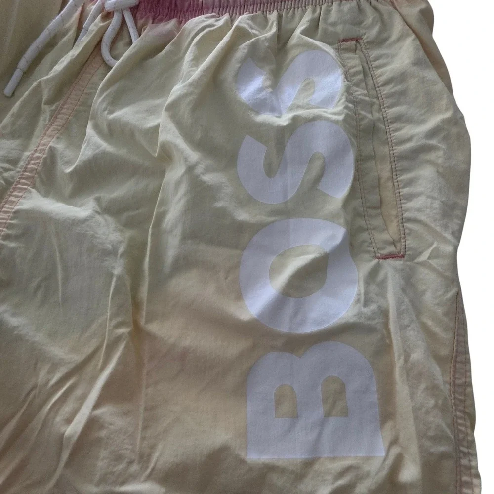 Hugo‎ Boss Mens Swim Trunks Yellow White Logo Drawstring XXL